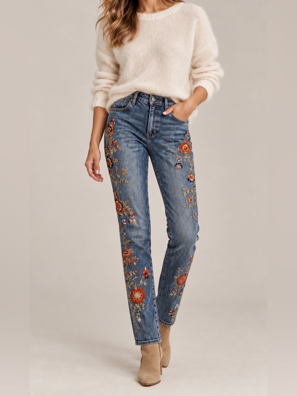 Driftwood Jackie Slim Fit Embroidered Floral Jeans Size 25 Fall